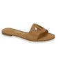 Vizzano tan leather slide sandal featuring a cutout circular detail and subtle stitching  on a flat sole
