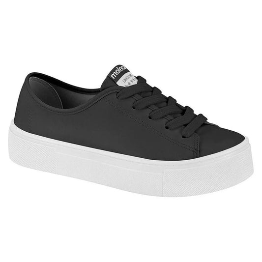 Moleca black leather sneaker with white sole featuring a lace-up design and subtle logo detailing
