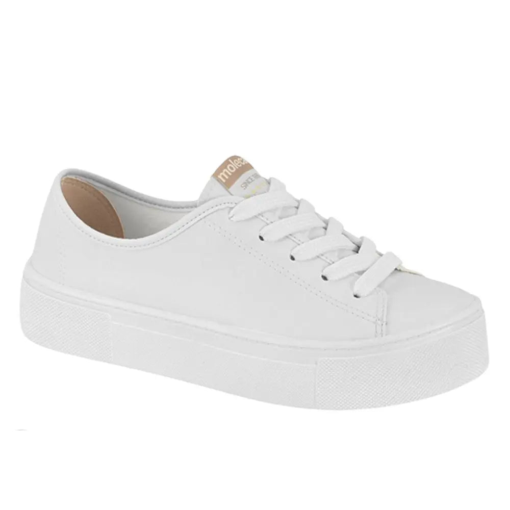 Moleca Since 1981 white leather sneaker with beige insole and white laces shown against a white background
