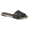 Beira Rio black leather slide sandal with gold trim and logo detail showcasing a minimalist design
