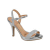 Vizzano silver glitter sandal featuring a metallic platform and ankle strap with a subtle buckle detail on a stiletto heel
