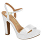 Vizzano white platform sandal featuring a chunky heel ankle strap and gold logo detail
