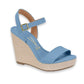 Vizzano womens light blue wedge sandal featuring a gold buckle and espadrille platform sole
